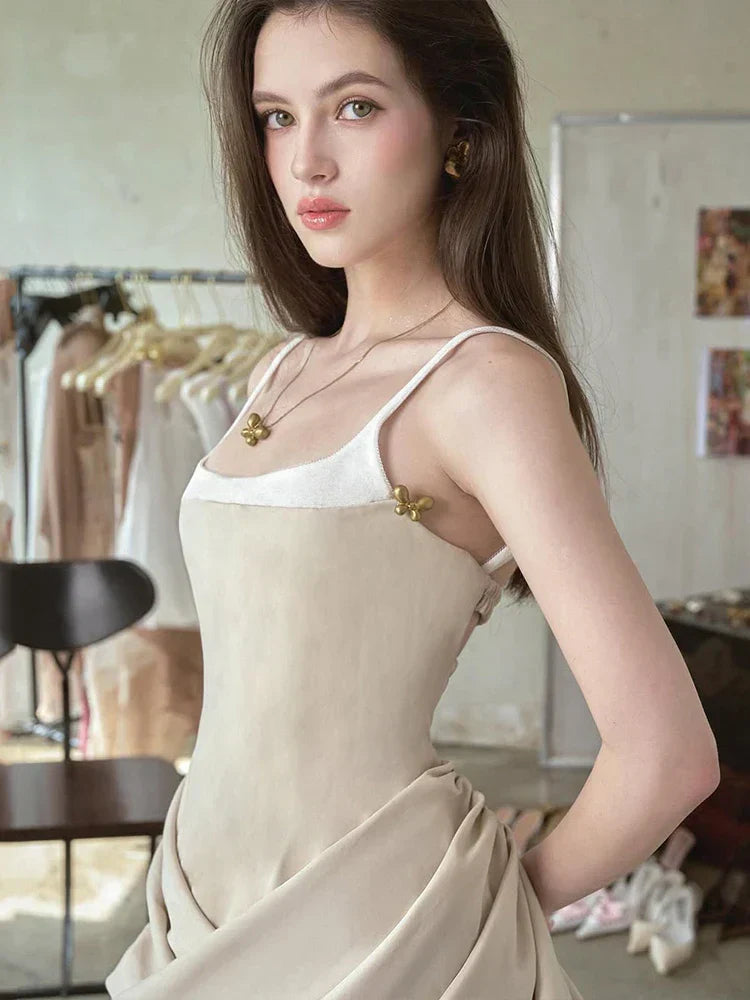Patchwork Square Collar Ruffles Mini Dress