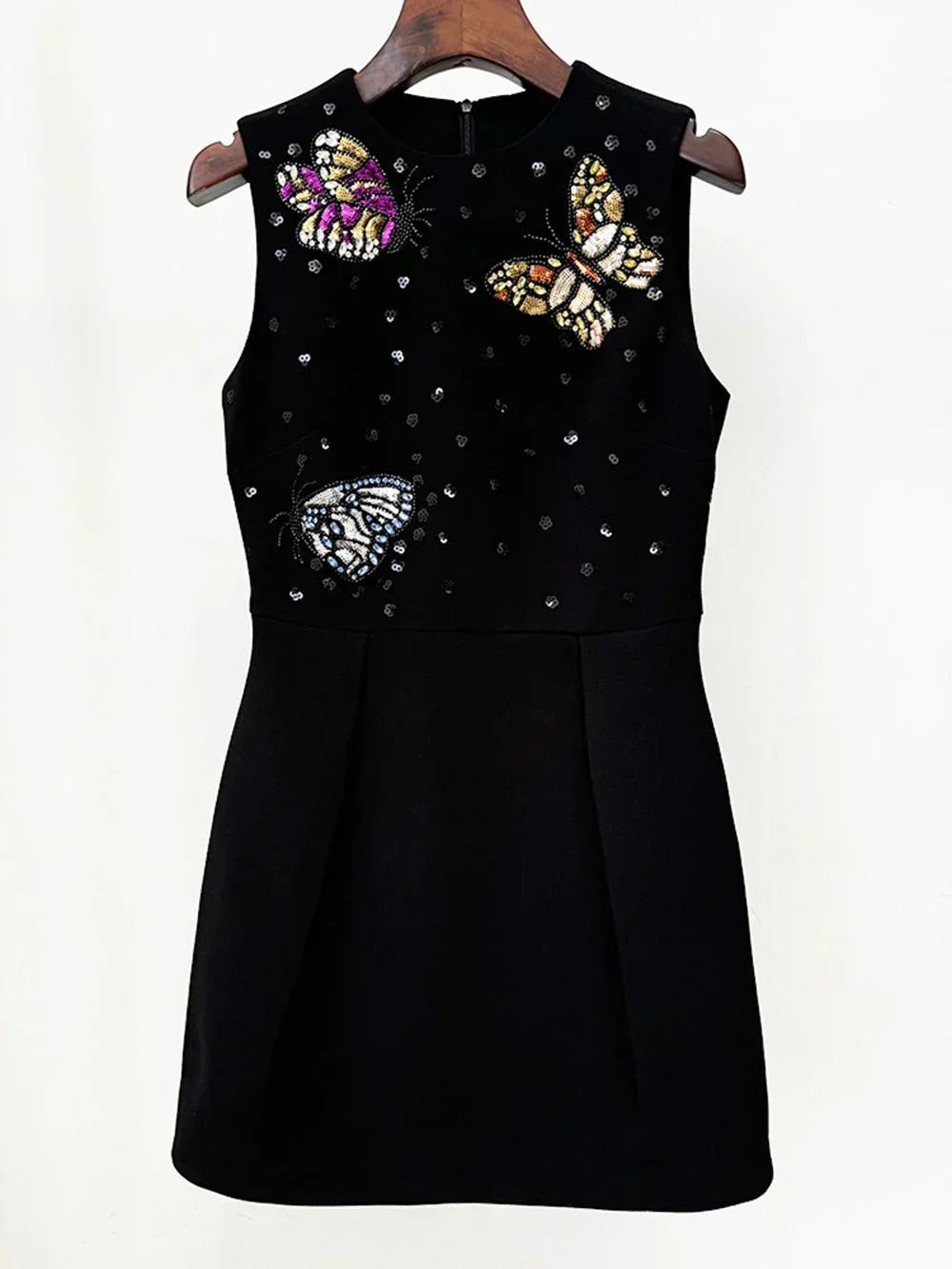 Sequin Butterfly Embellished Sleeveless A-Line Mini Dress