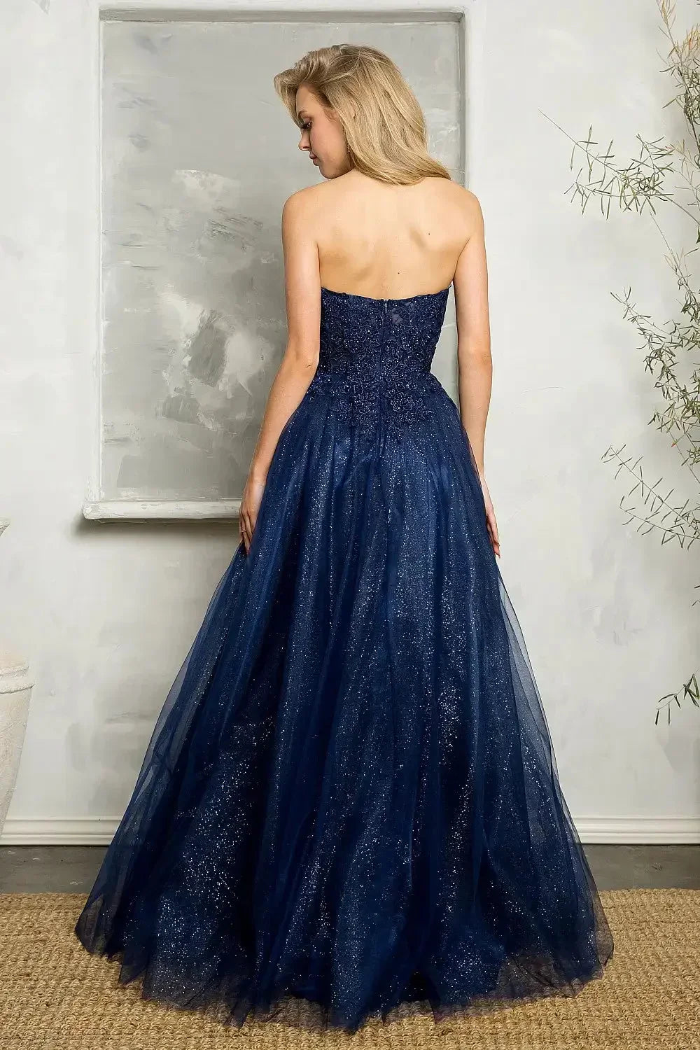 Lace Strapless Sweetheart High Split Tulle A-Line Gown
