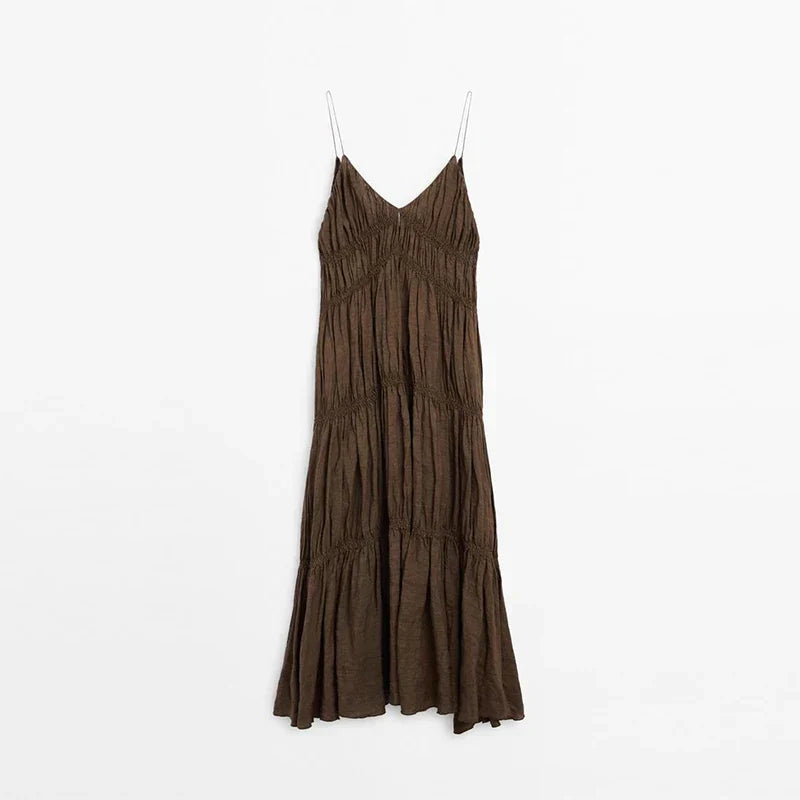 Sling A - line Sleeveless Deep V - neck Dress