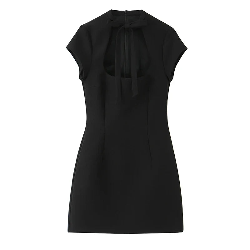 BELLA BOW TIE MINI DRESS Black