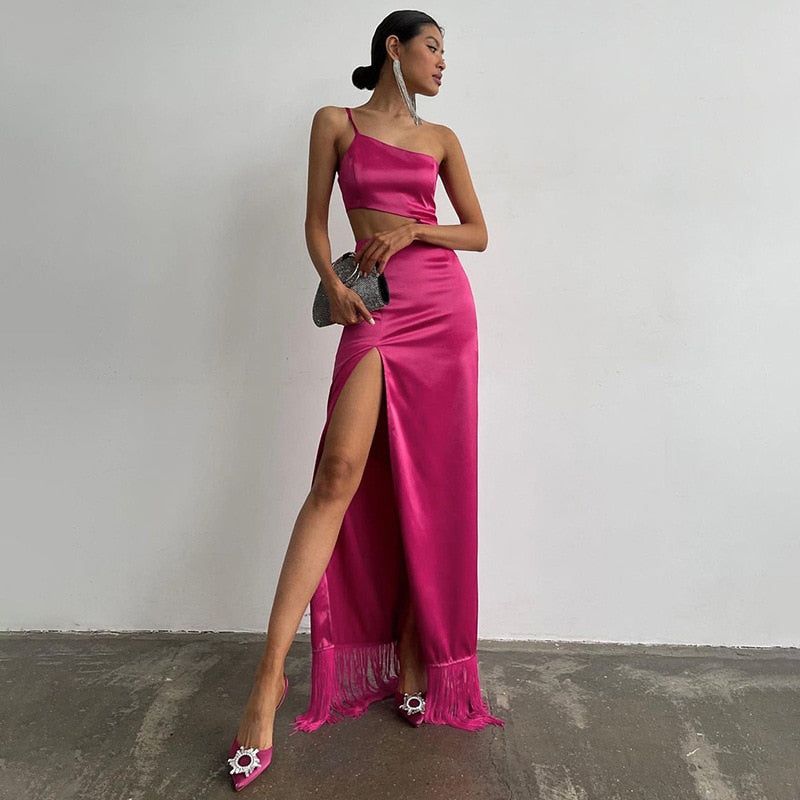 Into The Bloom High Split Satin Maxi Dress - View 9