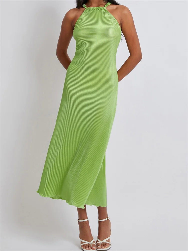 Off-the-Shoulder Halter-Neck Ruched Dress