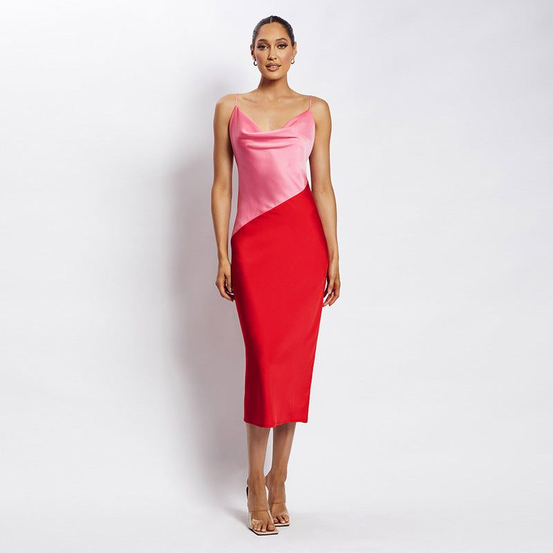 Strawberry Fields Diagonal Panel Satin Midi Dress - View 6