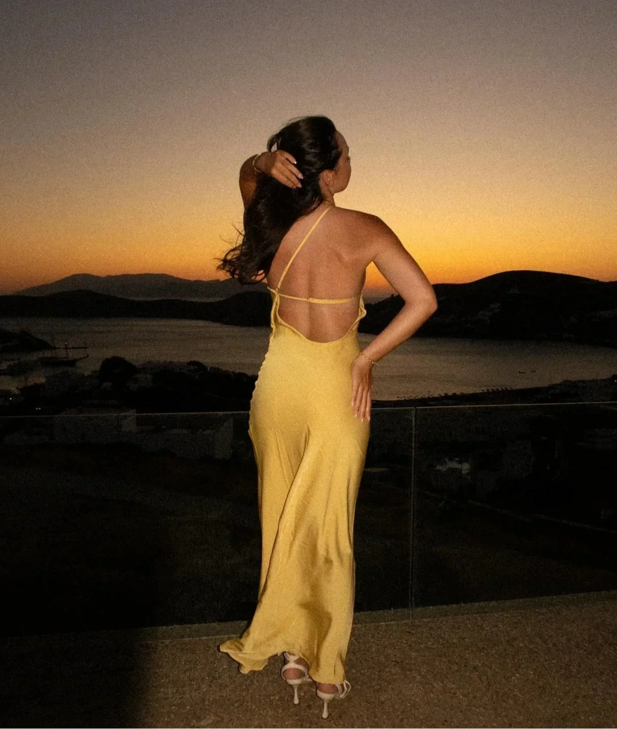 Backless Satin Slant Shoulder Solid Slit Long Dress - View 9
