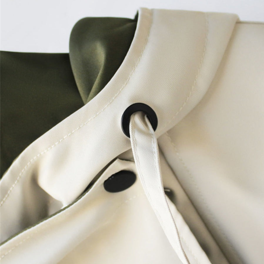 Contrast Collar Button Front Drawstring Windbreaker Jacket