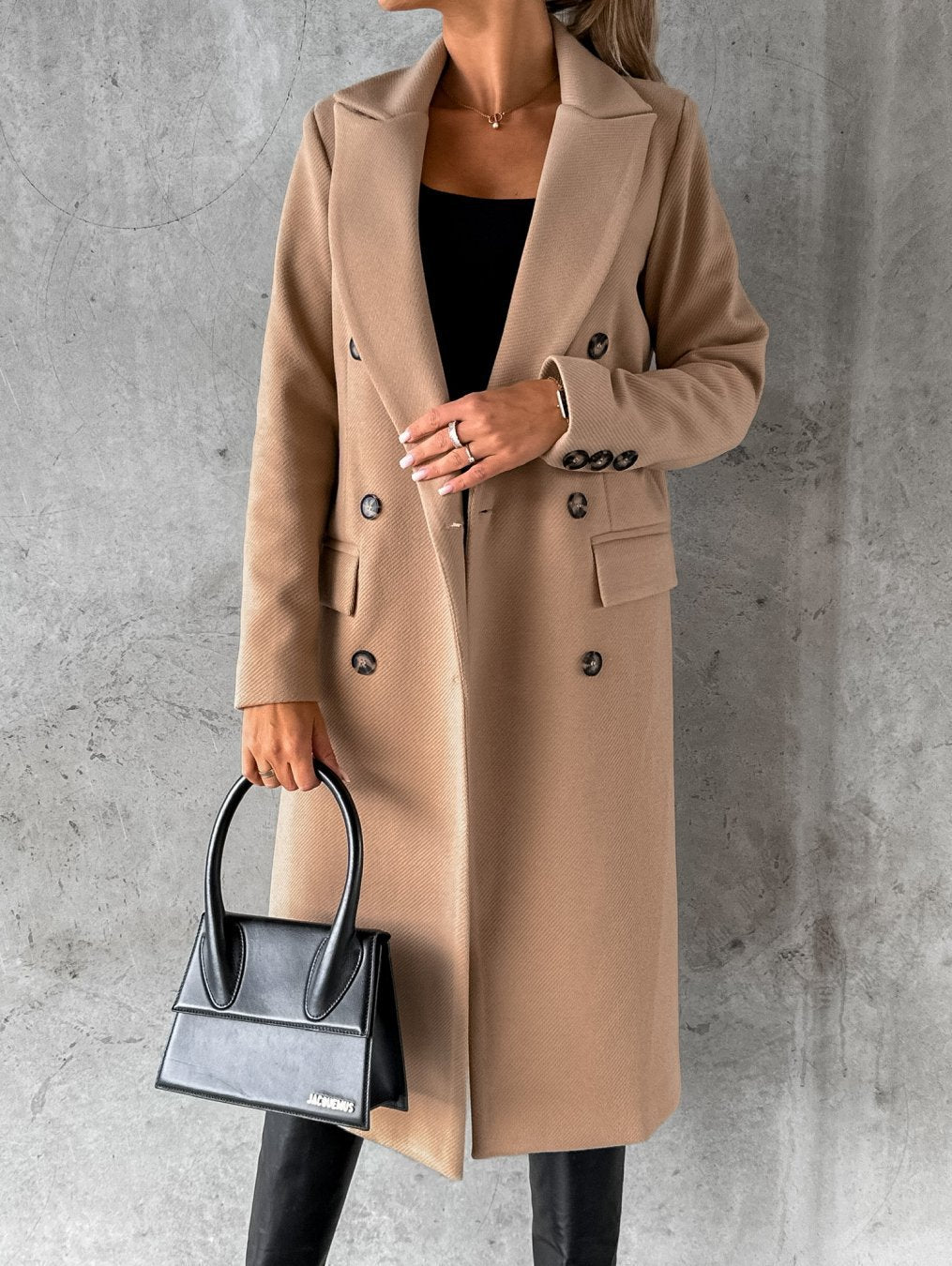 Double Breasted Notch Lapel Longline Coat