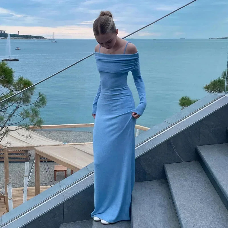 Off Shoulder Long Sleeve Bodycon Maxi Dress
