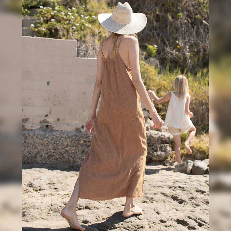 Spaghetti Strap Casual Cotton Midi Dress