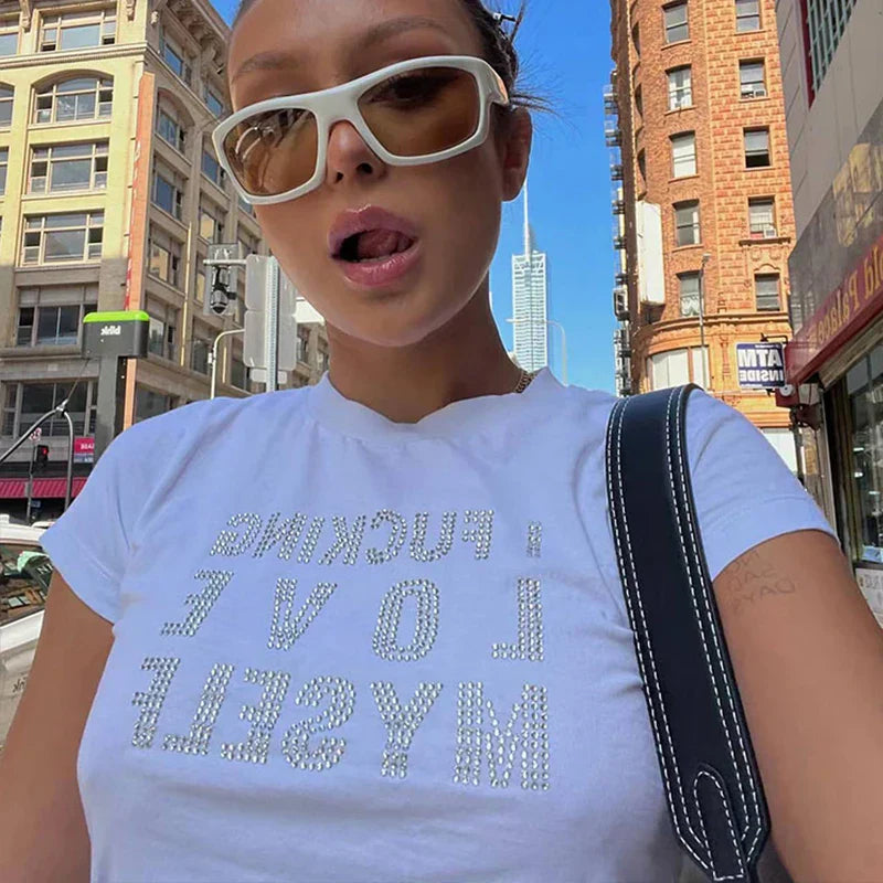 Rhinestone Y2K Harajuku Baby Tees Crop Top