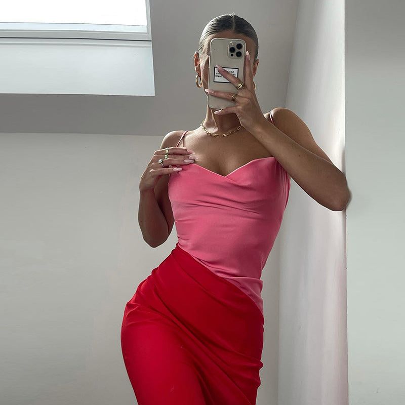 Strawberry Fields Diagonal Panel Satin Midi Dress - View 4