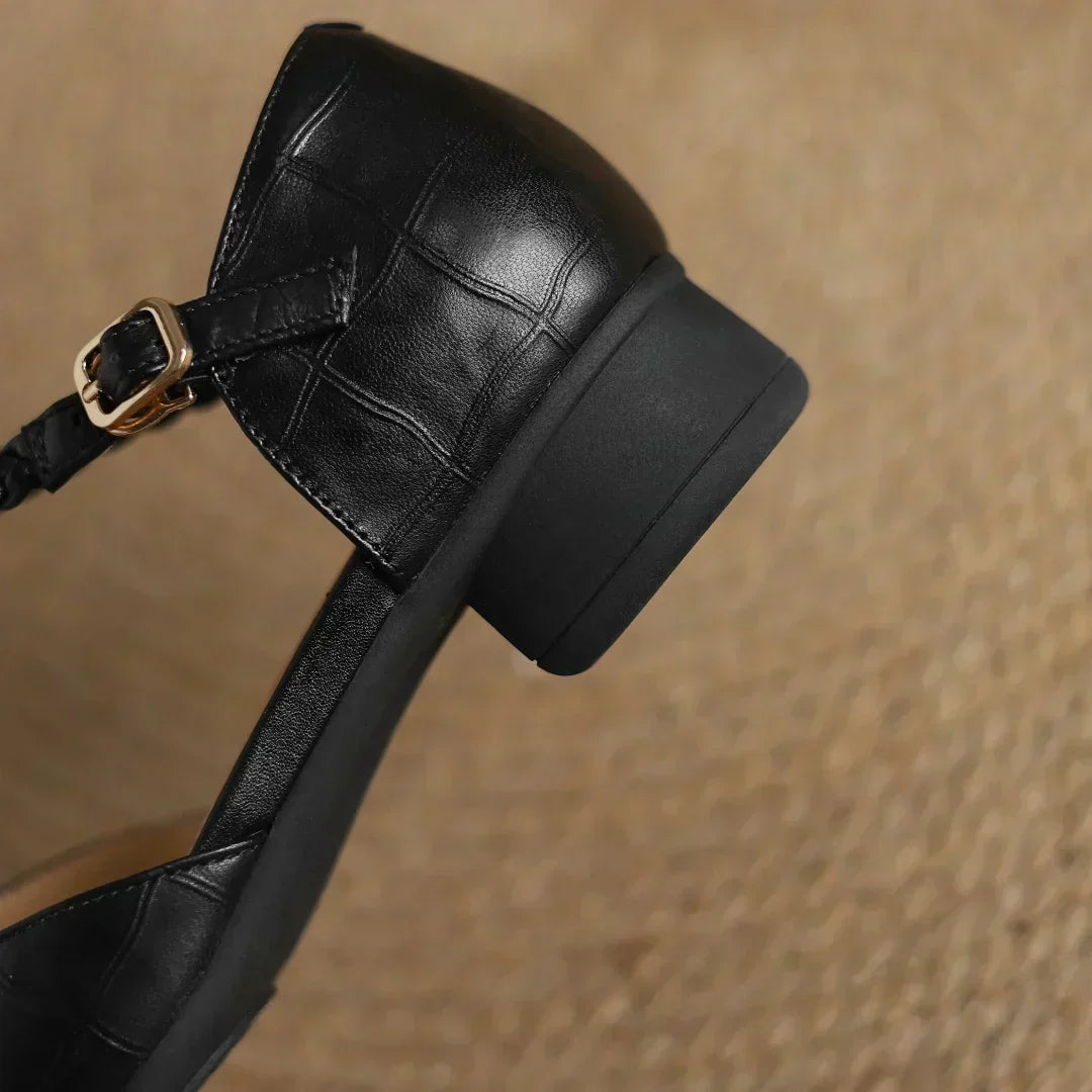 Pointed Toe Braided T-Strap Buckle Flats