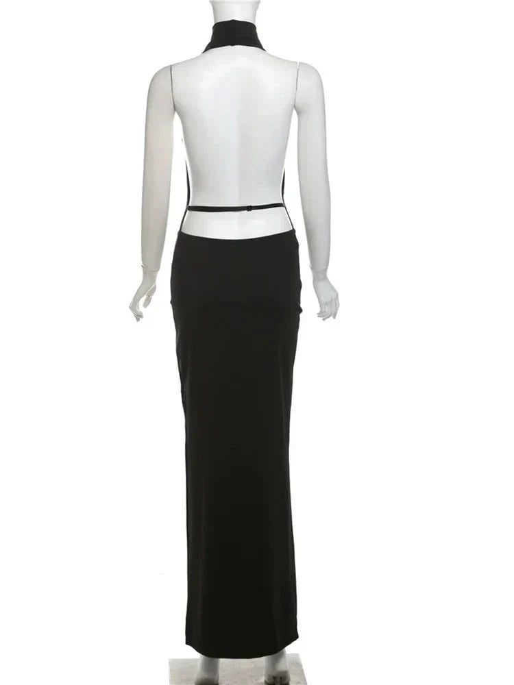 Halter Low Swinging Neck Maxi Dress