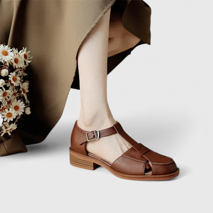 Closed Toe T-Strap Buckle Low Block Heel Fisherman Sandals