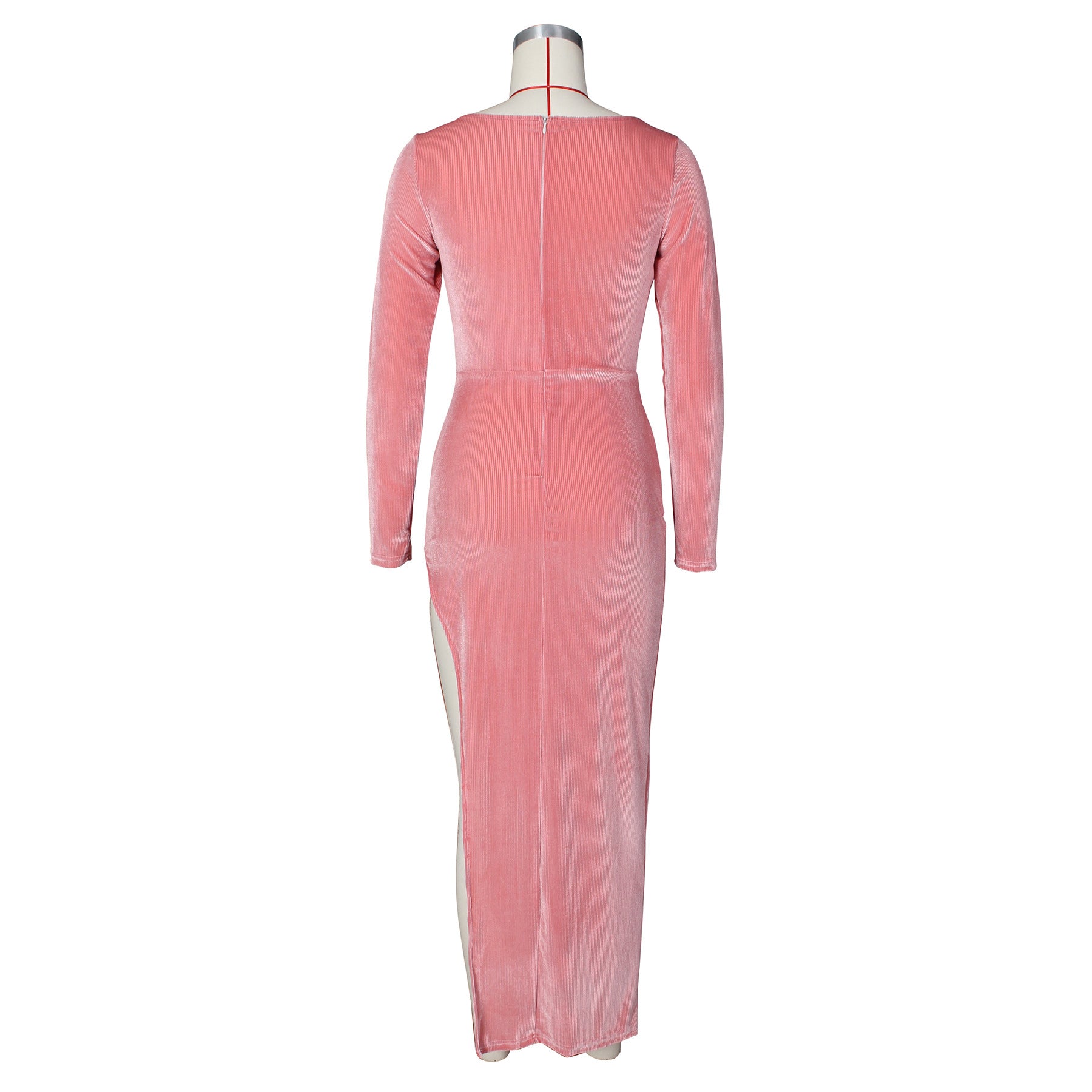 Refined Velvet High Waist Slit Maxi Dress Long Sleeve Evening Party Dress