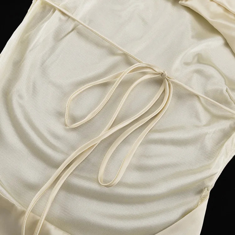 Satin Cowl Neck Long Flare Sleeve Party Mini Dress 8