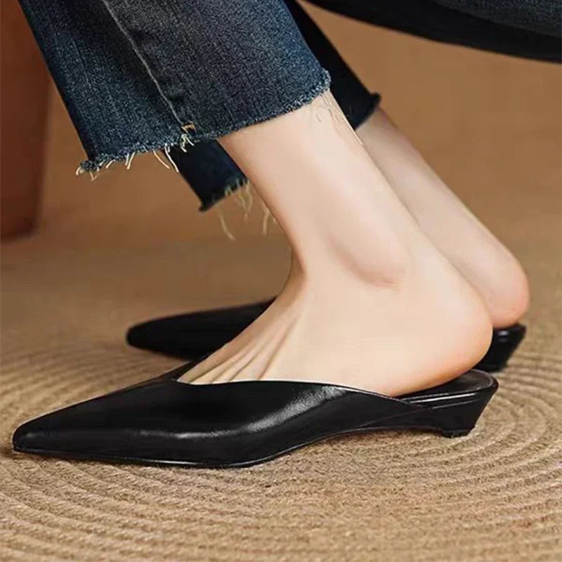 Pointed Toe Backless Wedge Heel Mules