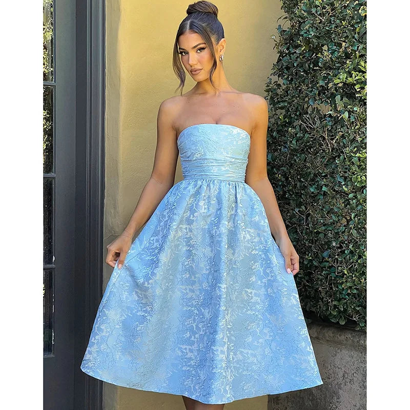 Jacquard Bow Strapless Backless Mini Dress 16