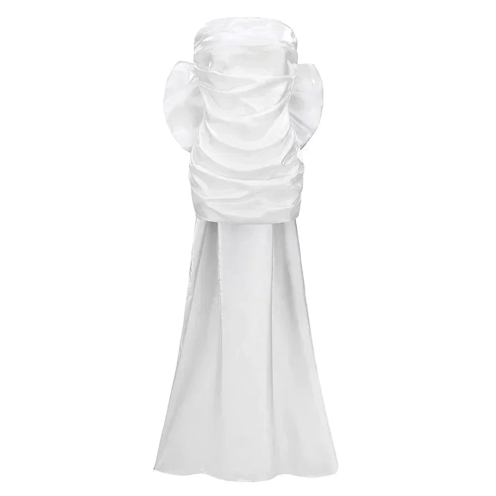 Strapless Satin Ruched Oversized Back Bow Train Mini Dress 17