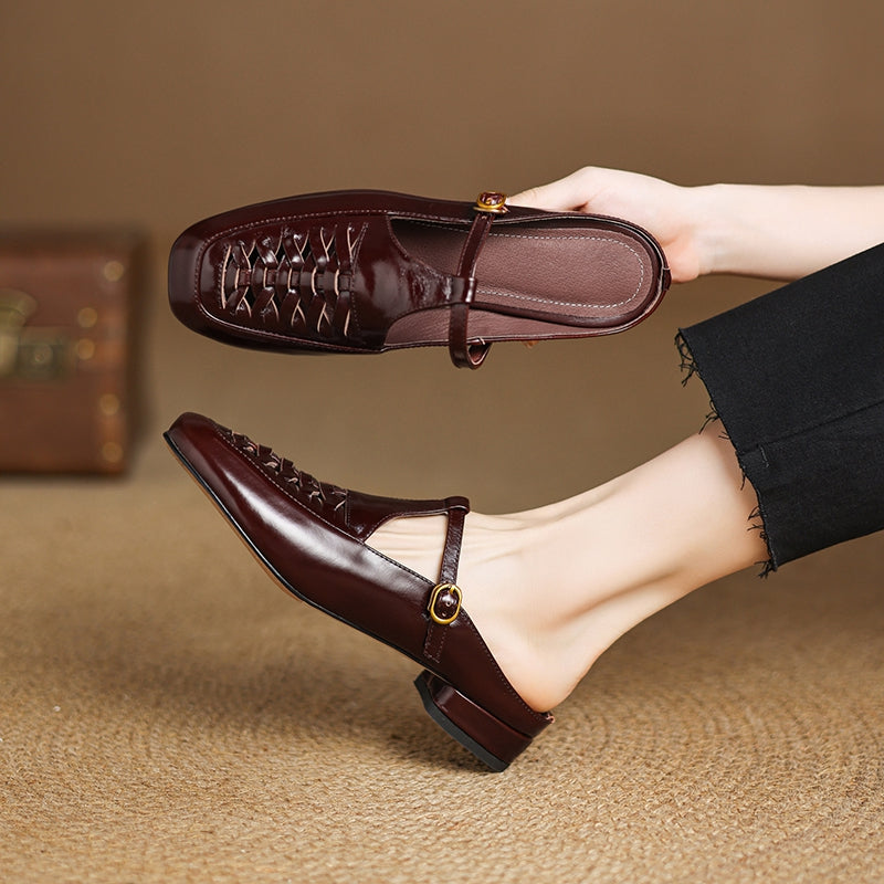 Square Toe T-Strap Buckle Mary Jane Flats