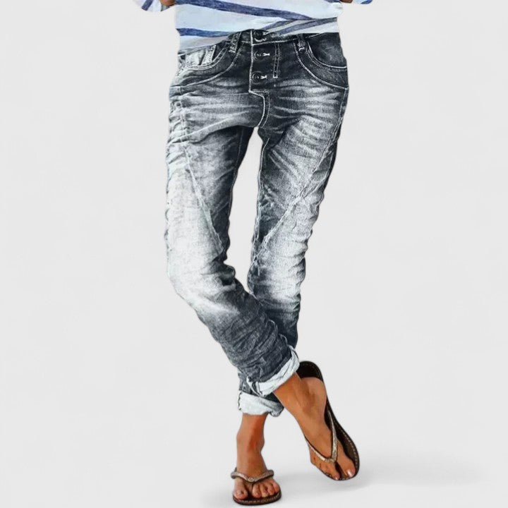 Faded Relaxed Fit Cuffed Boyfriend Jeans