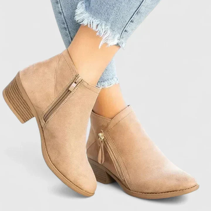 Suede Look Side Zip Block Heel Ankle Boots