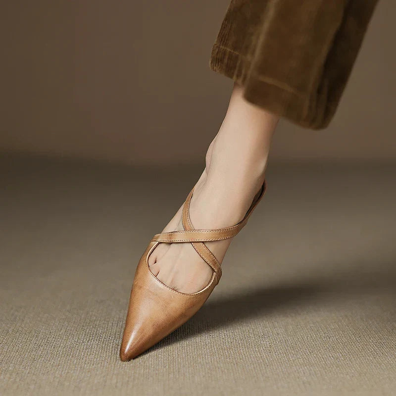 Pointed Toe Cross Strap Flat Mules