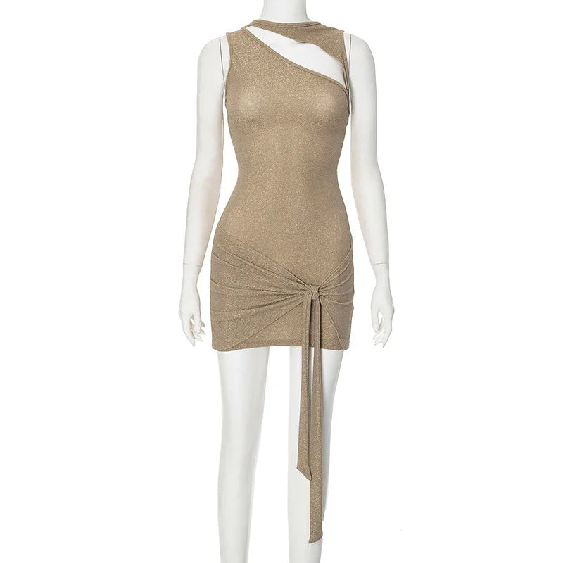 Halter Neck Cut Out Wrap Tie Waist Bodycon Mini Dress