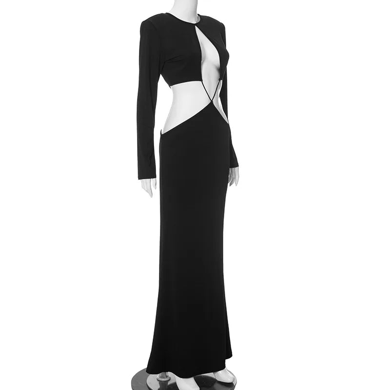 Black Cut Out Long Sleeve Dress Y2K Party Dress - View 9