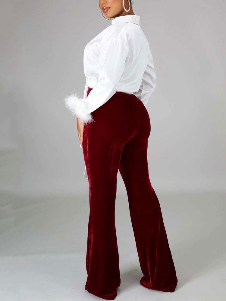 High Waist Velvet Front Seam Flare Leg Bell Bottom Pants 7
