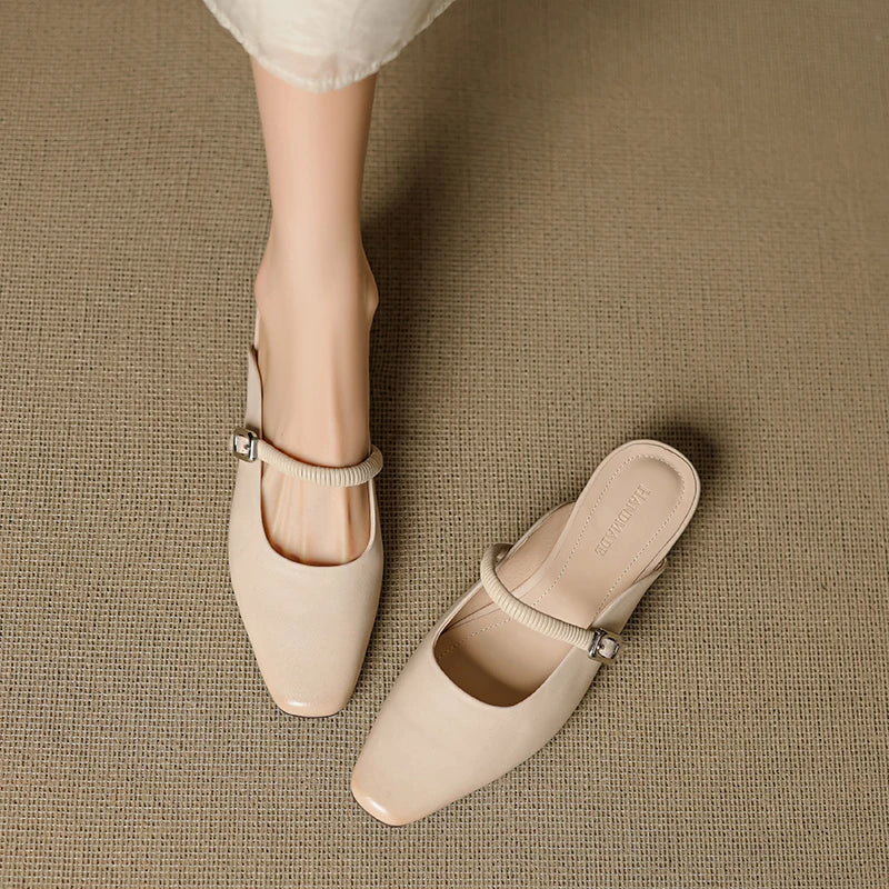 Square Toe Ankle Strap Block Heel Mary Jane Pumps