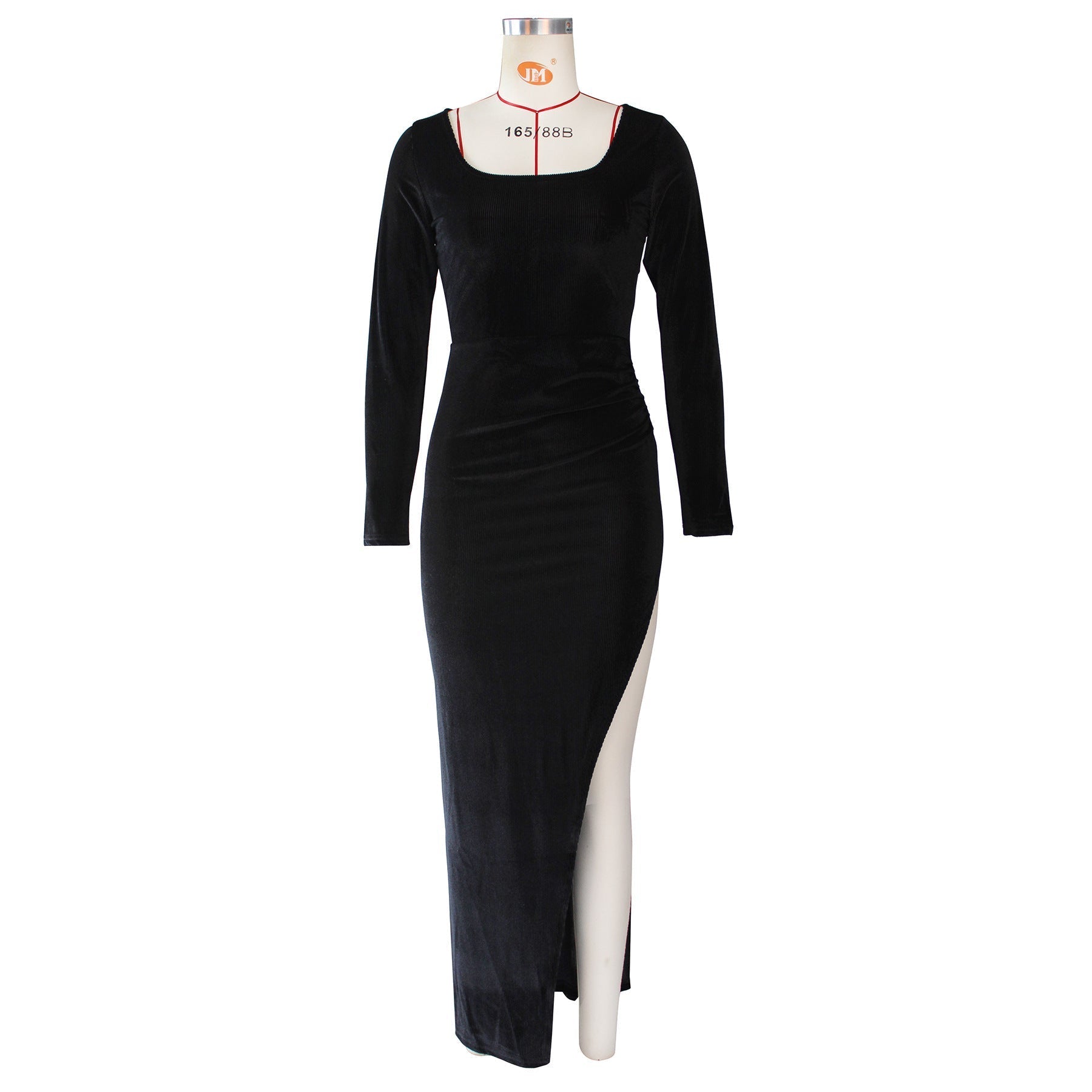 Refined Velvet High Waist Slit Maxi Dress Long Sleeve Evening Party Dress