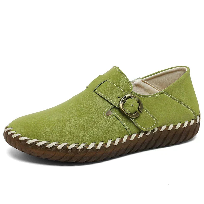 Buckle Strap Stitched Slip On Loafers