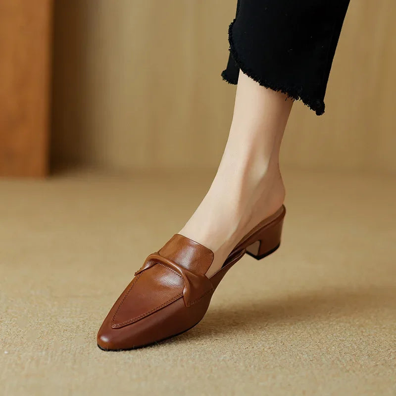 Square Toe Block Heel Loafer Mules