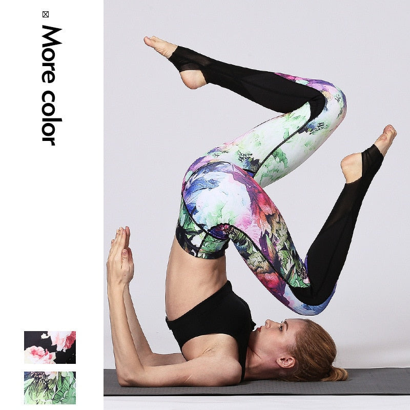 Mojoyce Cloud Hide Yoga Pants Flower Sports Leggings High Waist Sexy Women Long Tights Running Trouser Workout Plus Size Tummy Control