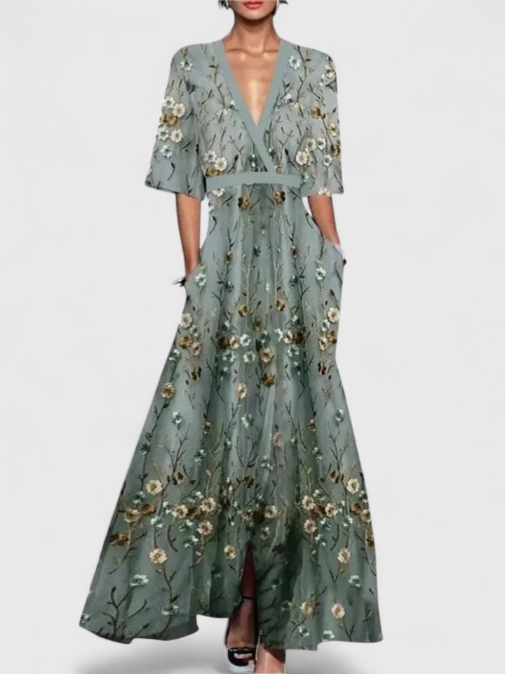 Floral Flutter Sleeve Wrap Top and Maxi Skirt Two Piece Set