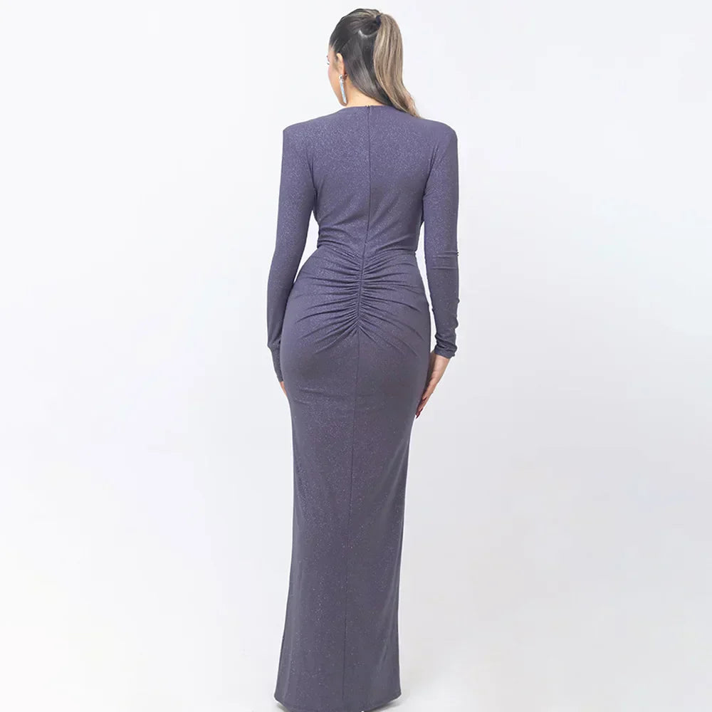 Elastic Deep V - Fold Lace Maxi Dress - View 7