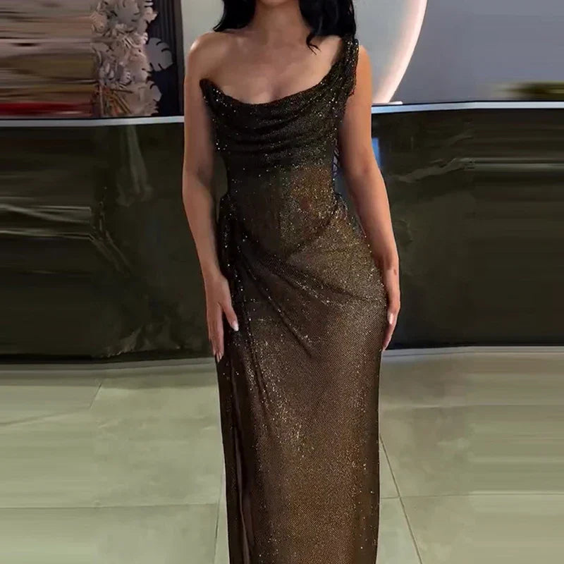 Sequin Asymmetric Off Shoulder Maxi Dress - View 3
