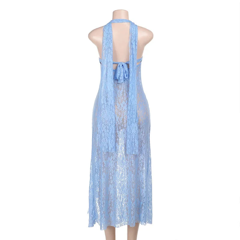 Mesh Sleeveless Ruffle Hem A-Line Midi Dress - View 14