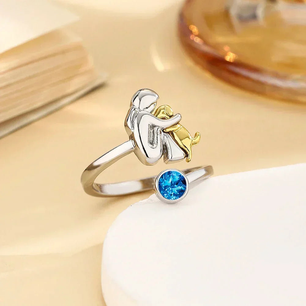 Two Tone Dog Hug Cubic Zirconia Open Adjustable Ring