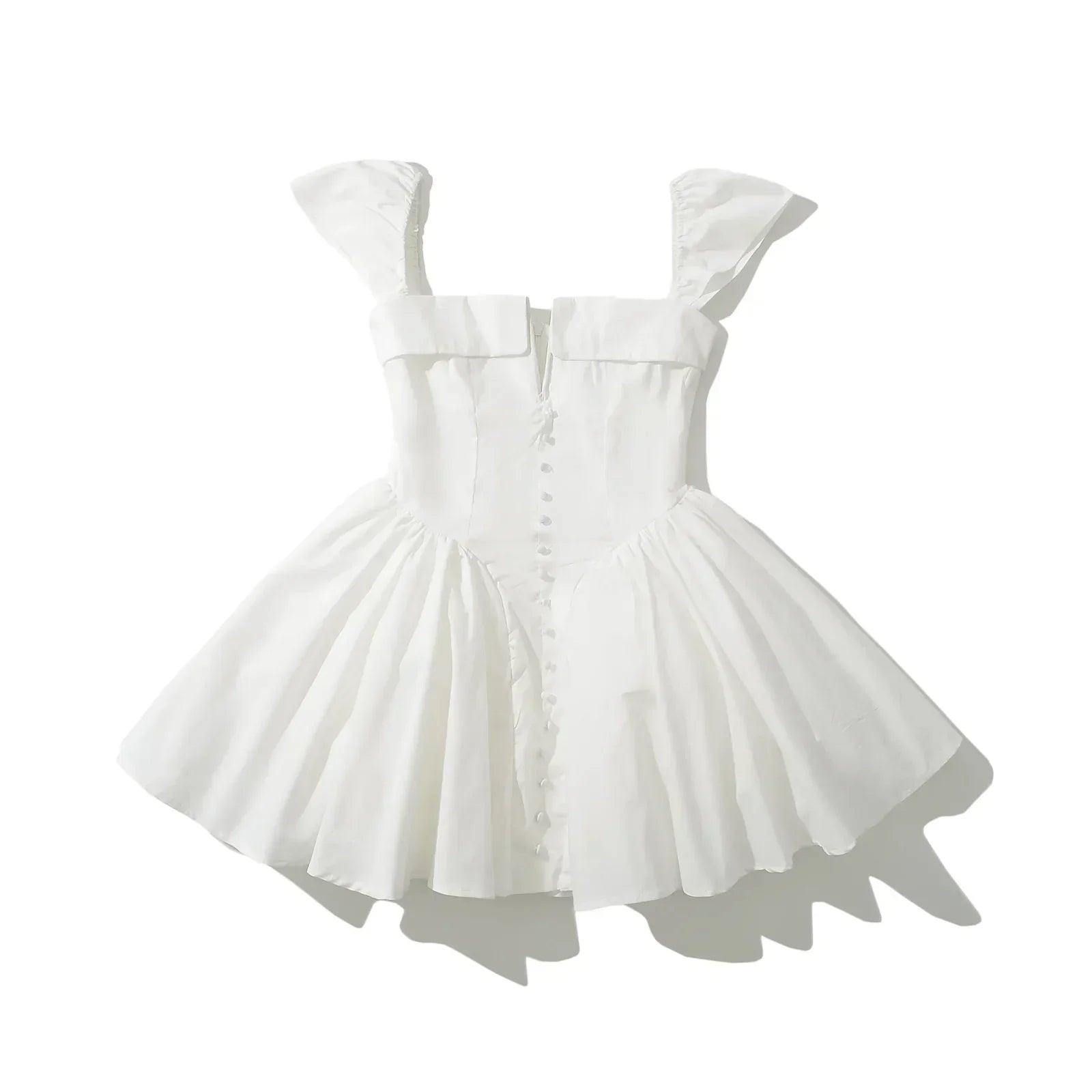 Sweetheart Cap Sleeve Button Front Fit and Flare Mini Dress