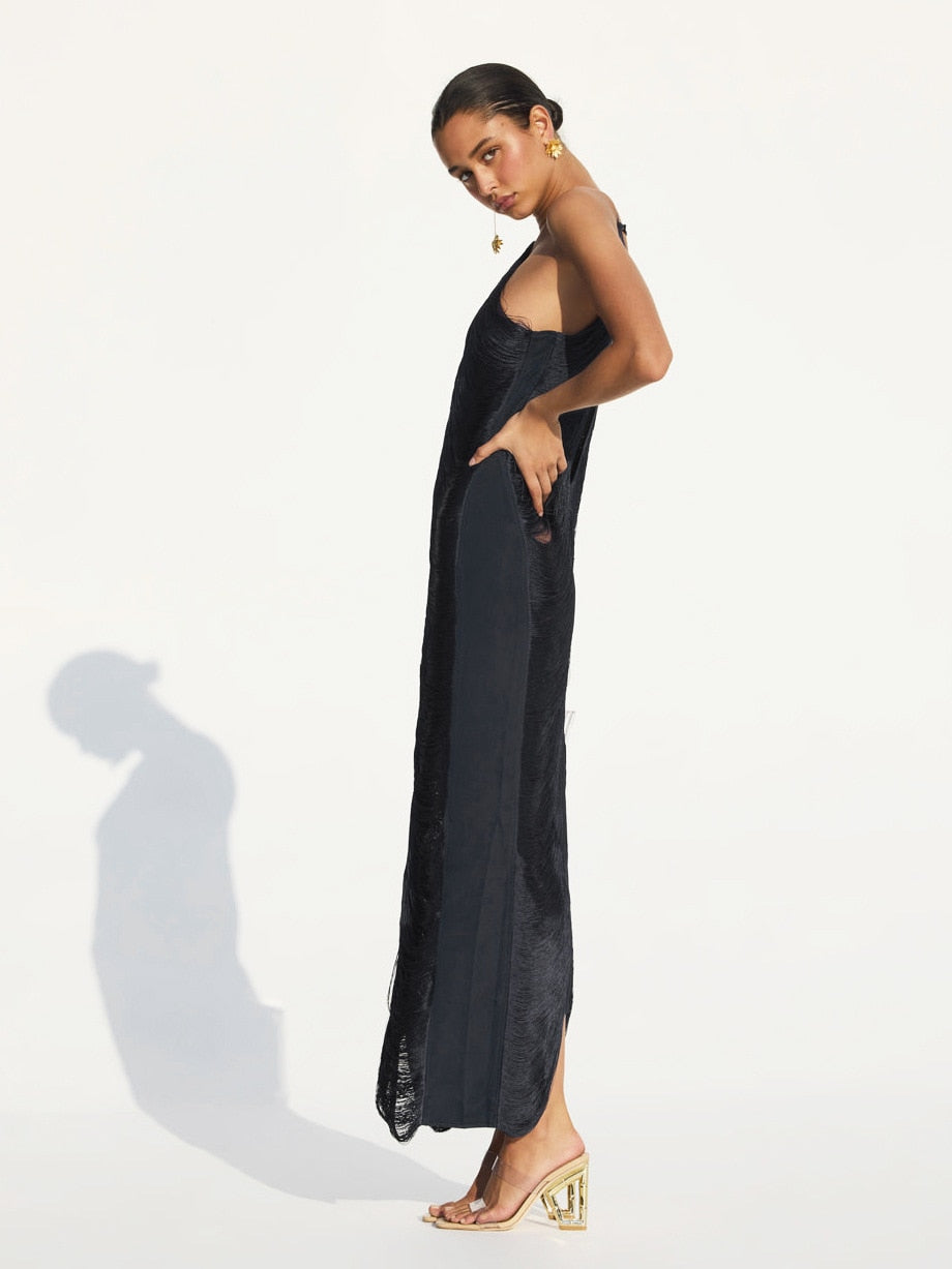 CELEB FUR IRREGULAR MAXI DRESS