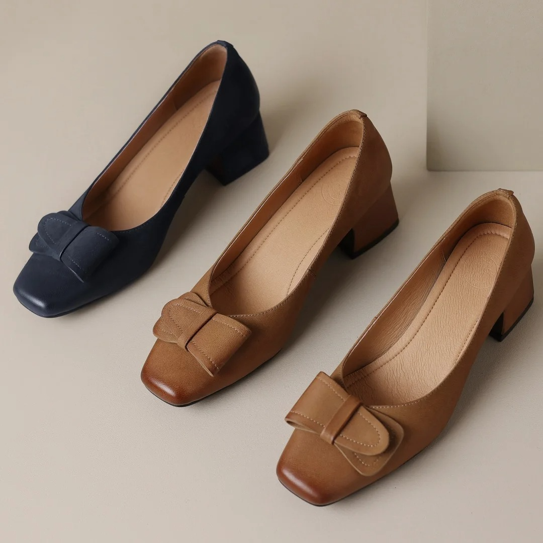 Square Toe Bow Slip On Ballet Flats