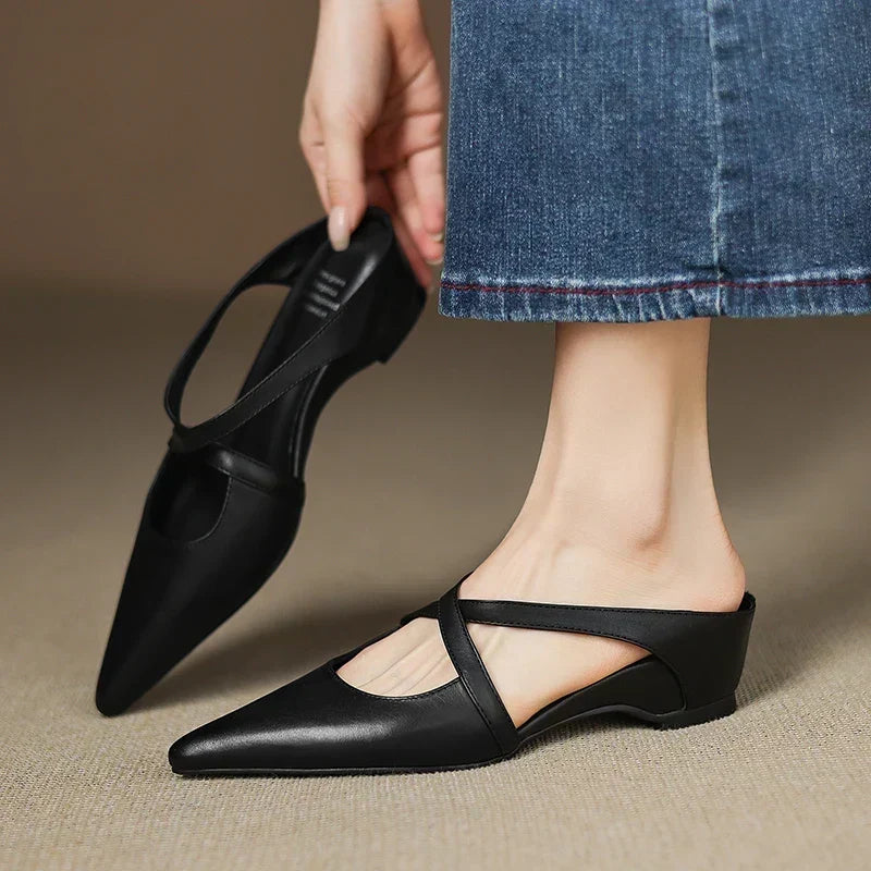 Pointed Toe Cross Strap Flats