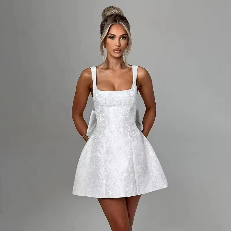 Jacquard Bow Strapless Backless Mini Dress 9
