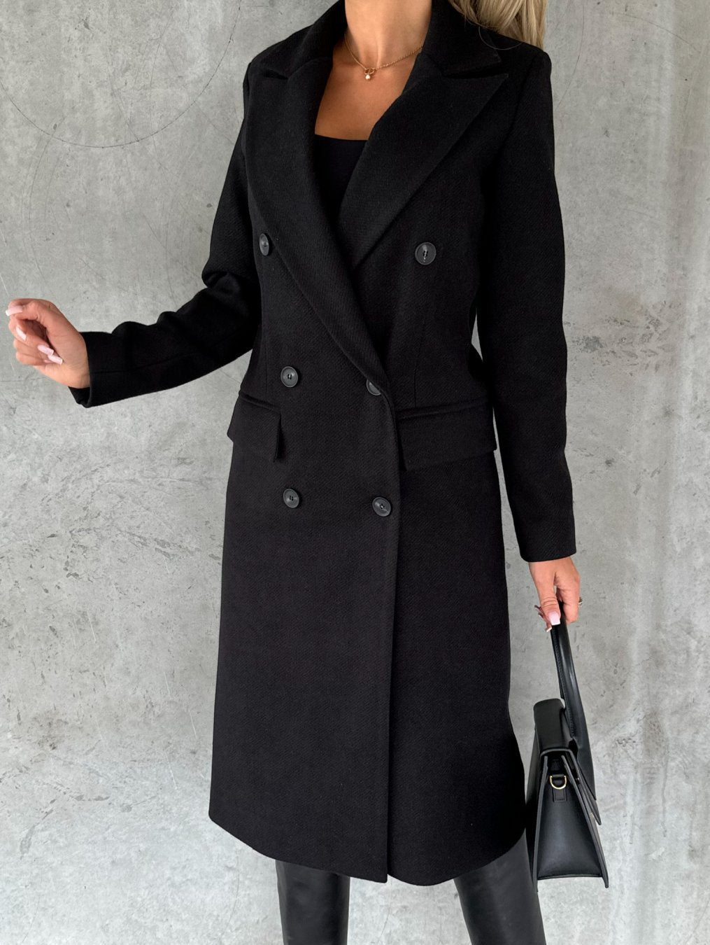 Double Breasted Notch Lapel Longline Coat