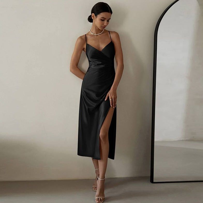Lovely Lady Ruched Satin Midi Dress - View 7