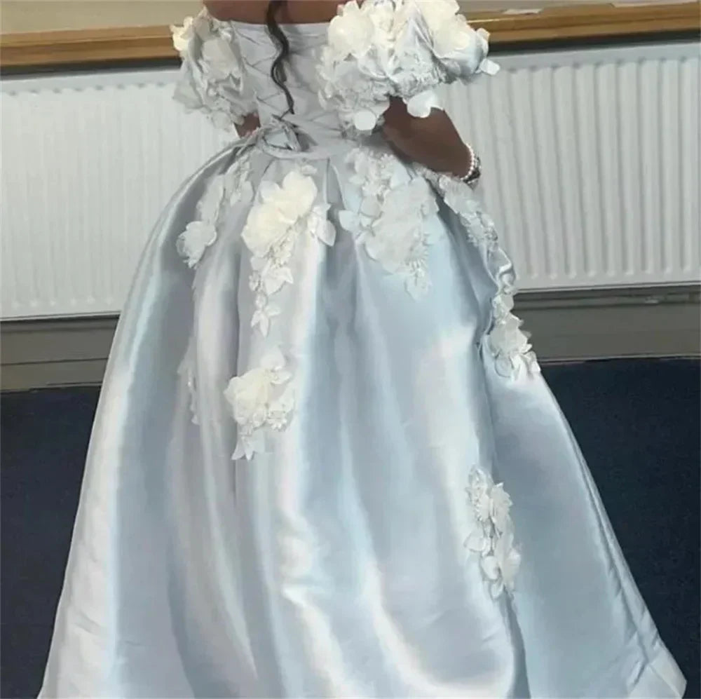 Satin Off Shoulder Puff Sleeve Corset High Low Mini Dress