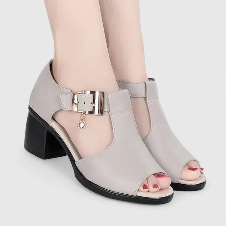 Peep Toe Buckle T-Strap Block Heel Sandals
