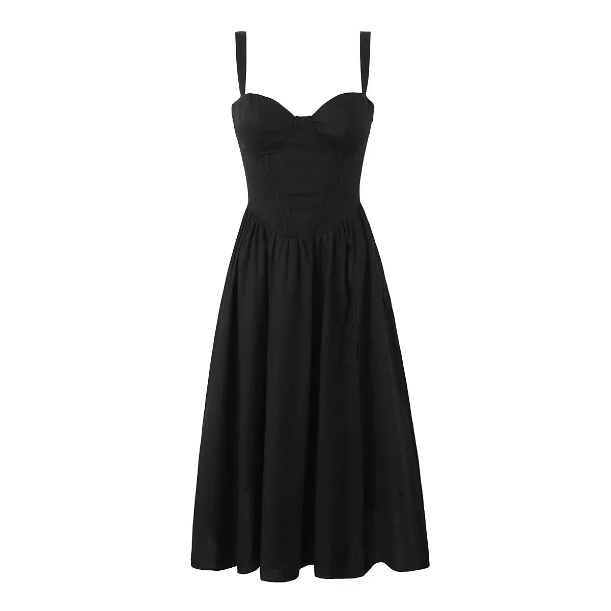 Corset Sweetheart Neck Spaghetti Strap High Split Midi Dress